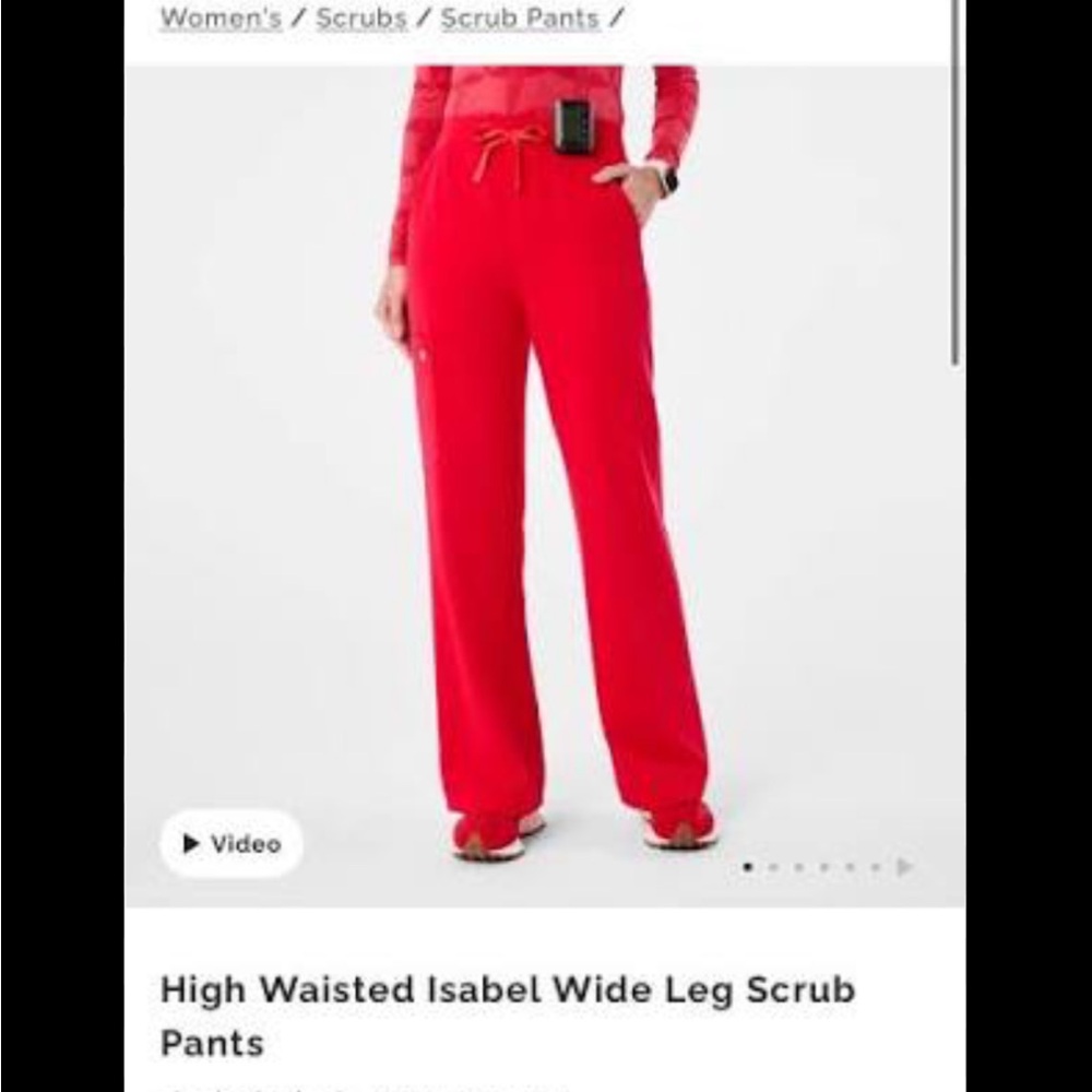 Figs Red High Waisted Wide Leg Scrub Pants